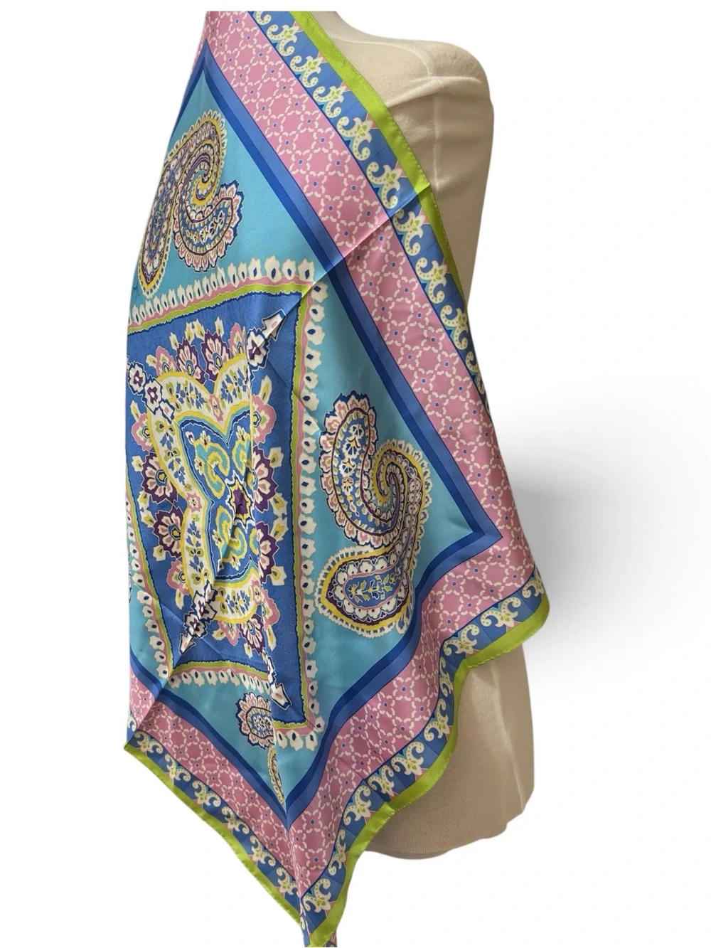 Vera Bradley 100% Silk Square Scarf 27” Paisley Blue Green Pink